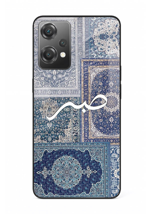 Blue Arabic script artwork printed on premium tempered glass OnePlus Nord CE2 Lite 5G back cover