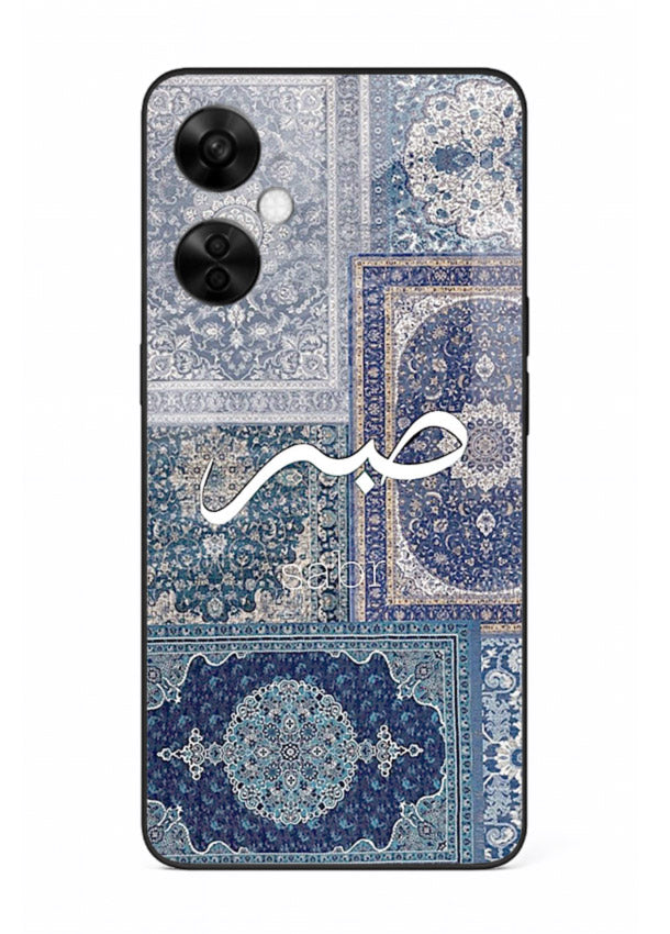 Blue Arabic script artwork printed on premium tempered glass OnePlus Nord CE3 Lite back cover