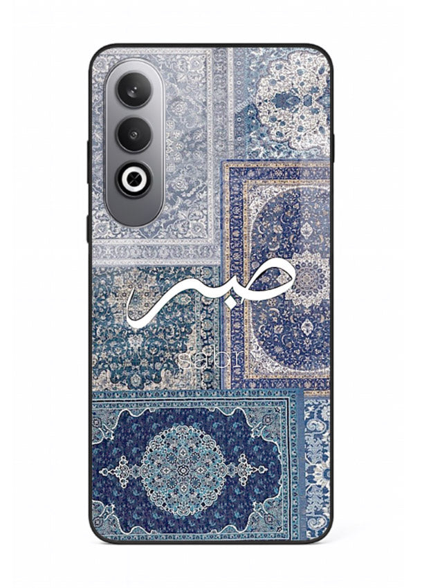 Blue Arabic script artwork printed on premium tempered glass OnePlus Nord CE4 back cover
