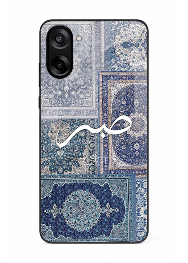 Blue Arabic script artwork printed on premium tempered glass OnePlus Nord CE5 back cover