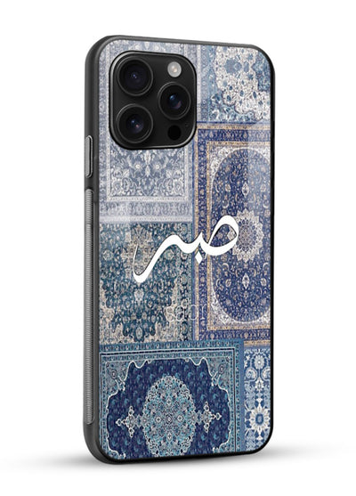 Blue Arabic script artwork printed on premium tempered glass mobile back cover - 2