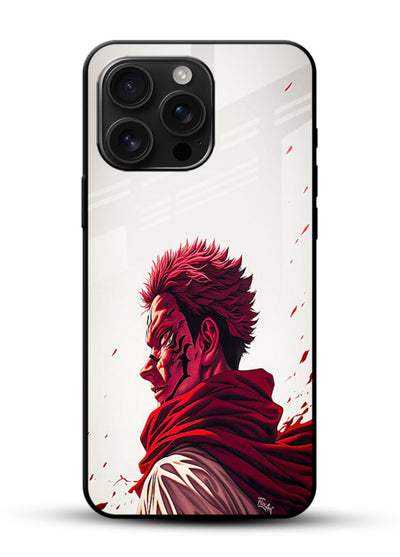 samurai blood rage red white art glossy vibrant premium glass cover dramatic japanese warrior case - Angle Front