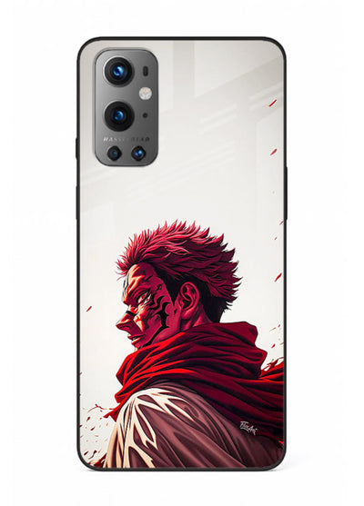 samurai blood rage red white art OnePlus 9 glass cover dramatic japanese warrior case