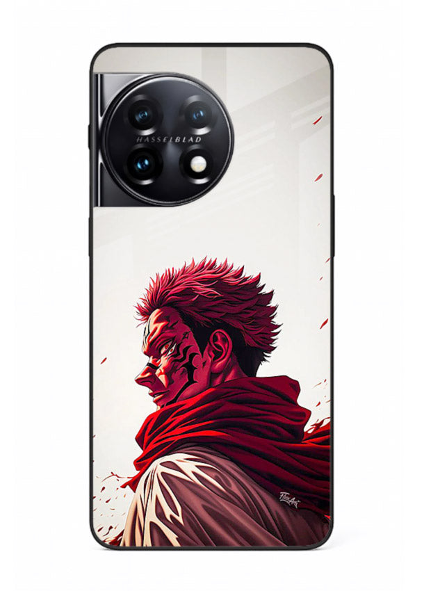 samurai blood rage red white art OnePlus 11 glass cover dramatic japanese warrior case
