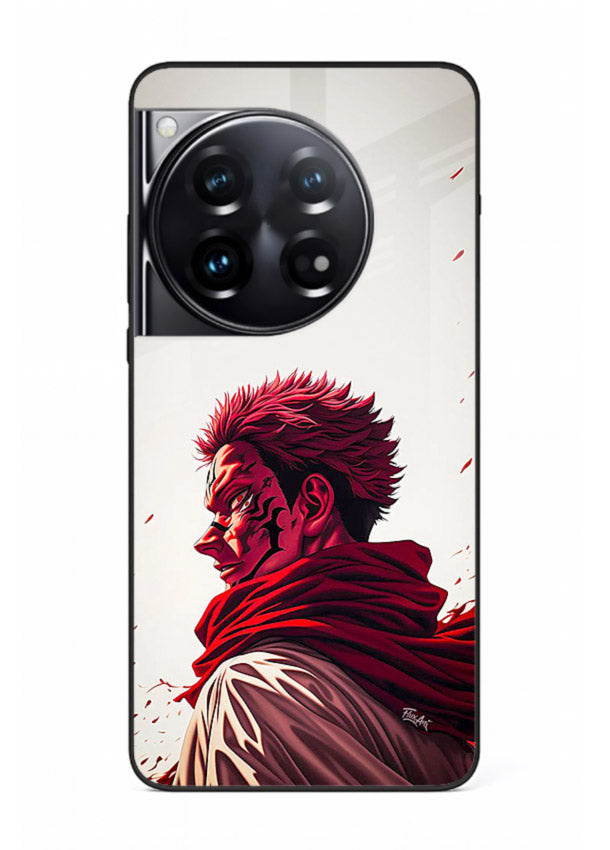 samurai blood rage red white art OnePlus 12 glass cover dramatic japanese warrior case