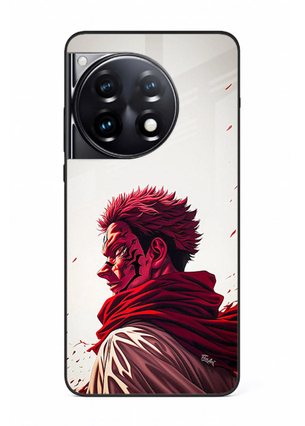 samurai blood rage red white art OnePlus 12R glass cover dramatic japanese warrior case
