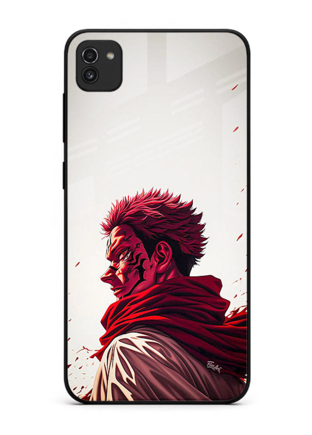 samurai blood rage red white art Samsung A03 glass cover dramatic japanese warrior case