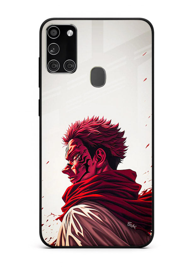 samurai blood rage red white art Samsung A21s glass cover dramatic japanese warrior case