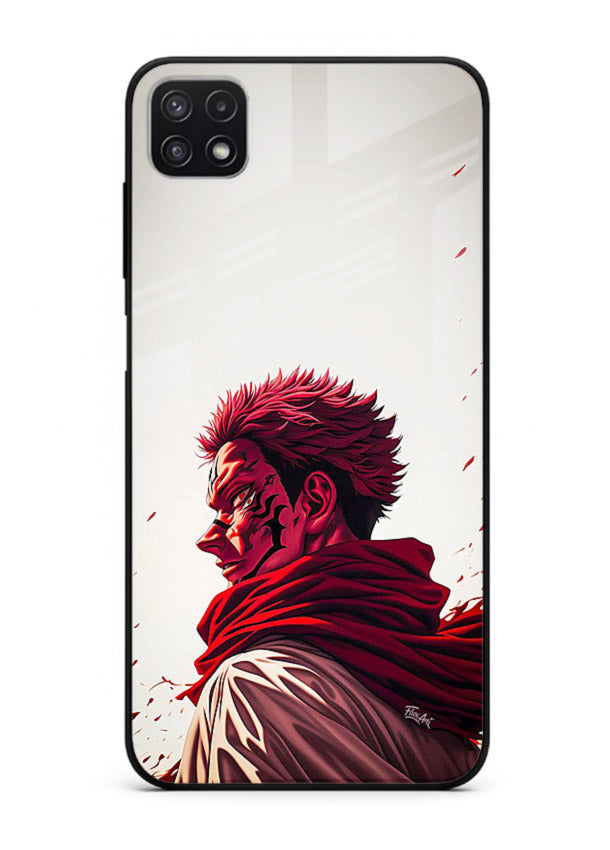 samurai blood rage red white art Samsung F42 5G glass cover dramatic japanese warrior case