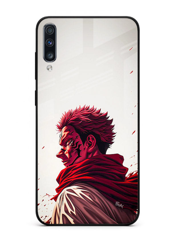 samurai blood rage red white art Samsung A70 glass cover dramatic japanese warrior case
