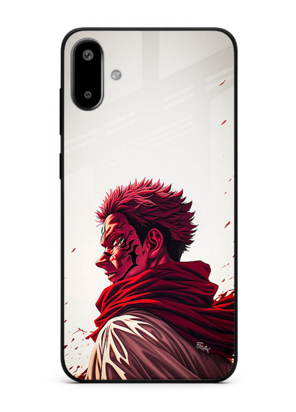 samurai blood rage red white art Samsung F06 5G glass cover dramatic japanese warrior case
