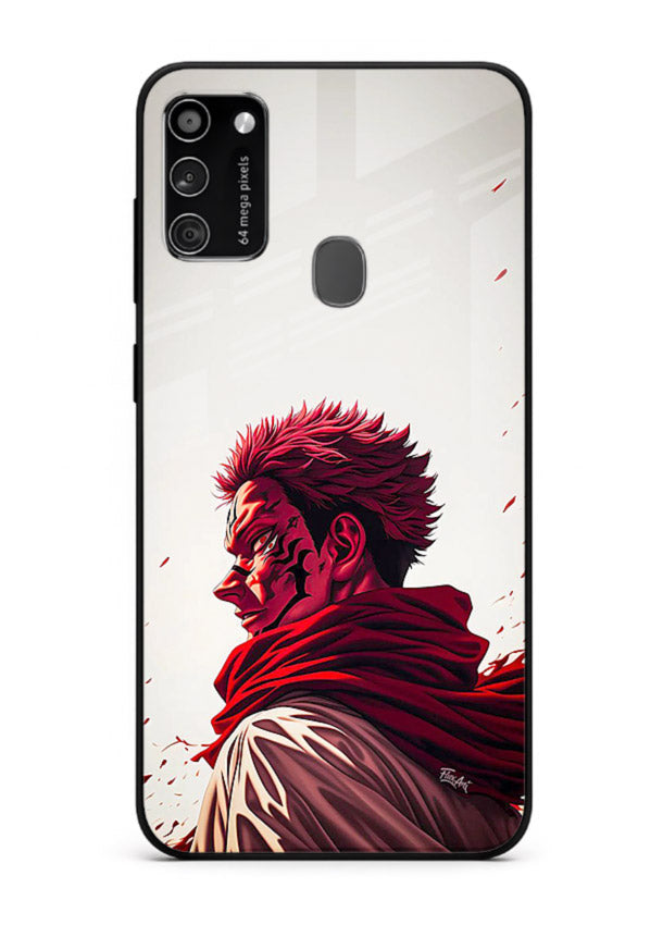 samurai blood rage red white art Samsung M21 glass cover dramatic japanese warrior case