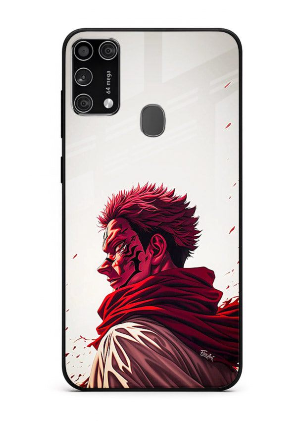samurai blood rage red white art Samsung M31 Prime glass cover dramatic japanese warrior case