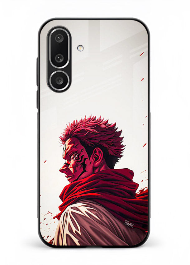 samurai blood rage red white art Samsung F56 5G glass cover dramatic japanese warrior case