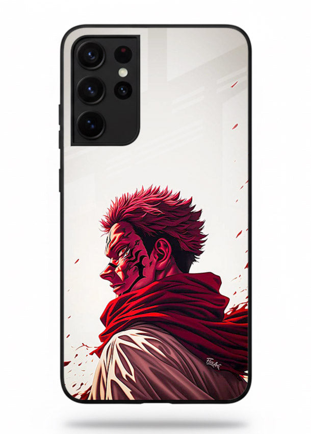 samurai blood rage red white art Samsung S21 Ultra glass cover dramatic japanese warrior case