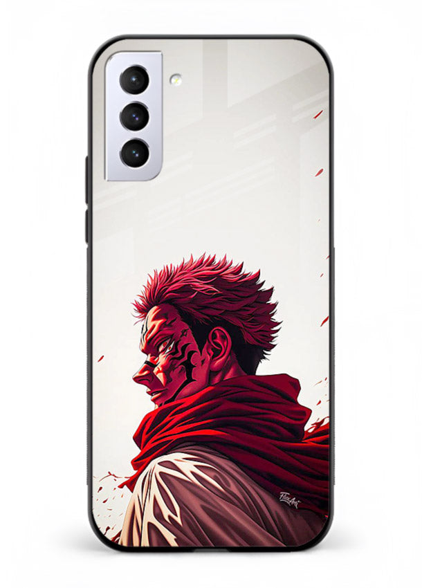 samurai blood rage red white art Samsung S21 Plus glass cover dramatic japanese warrior case