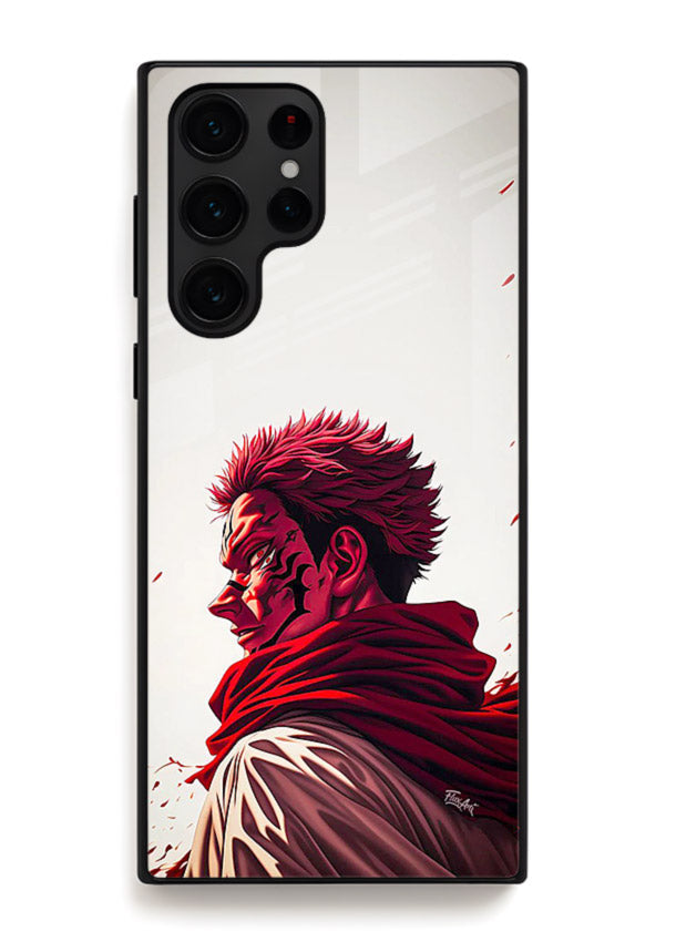 samurai blood rage red white art Samsung S23 Ultra glass cover dramatic japanese warrior case