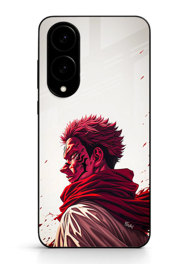 samurai blood rage red white art Samsung S25 Edge glass cover dramatic japanese warrior case