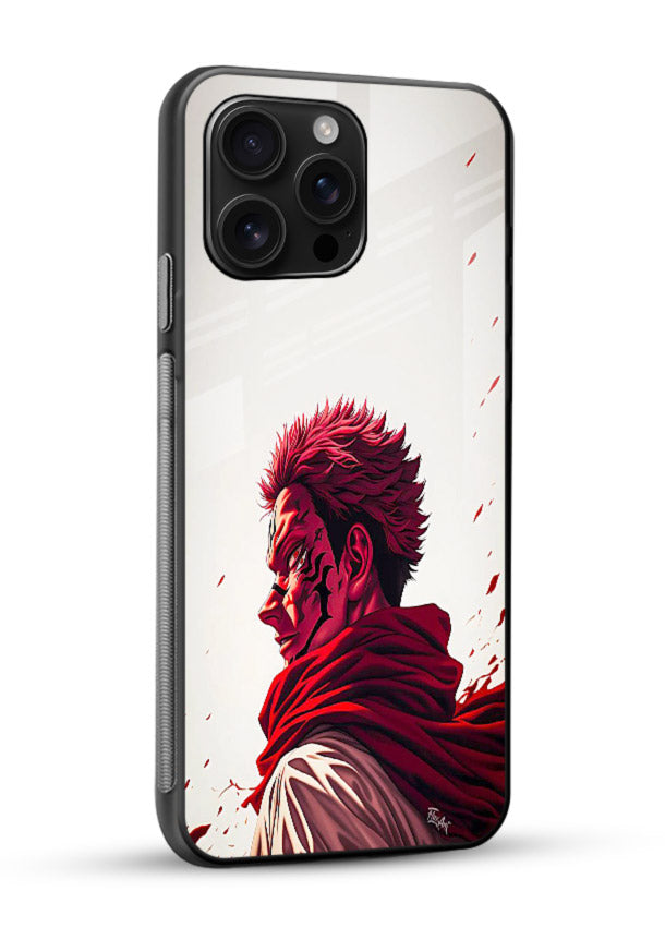 samurai blood rage red white art glossy vibrant premium glass cover dramatic japanese warrior case - Angle Side