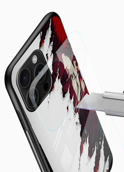 samurai rage slash red white anime art glossy vibrant premium glass cover slicing warrior case - Angle Blade