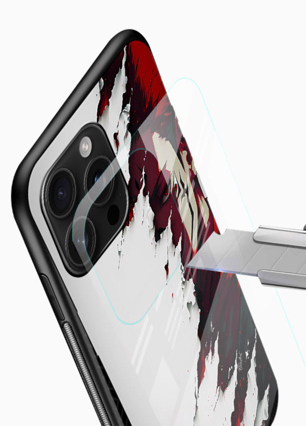 samurai rage slash red white anime art glossy vibrant premium glass cover slicing warrior case - Angle Blade