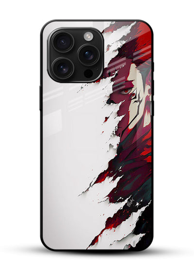samurai rage slash red white anime art glossy vibrant premium glass cover slicing warrior case - Angle Front