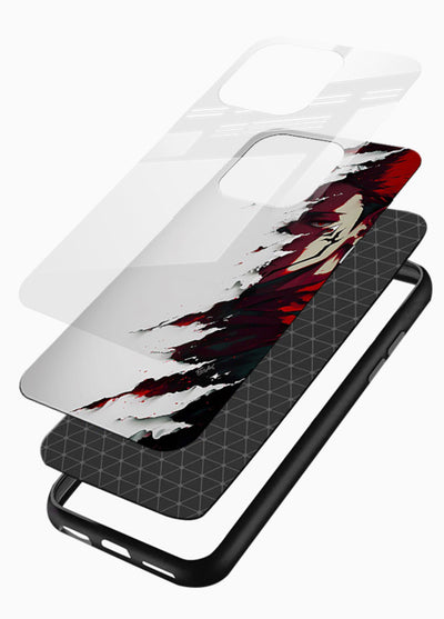 samurai rage slash red white anime art glossy vibrant premium glass cover slicing warrior case - Angle Layers