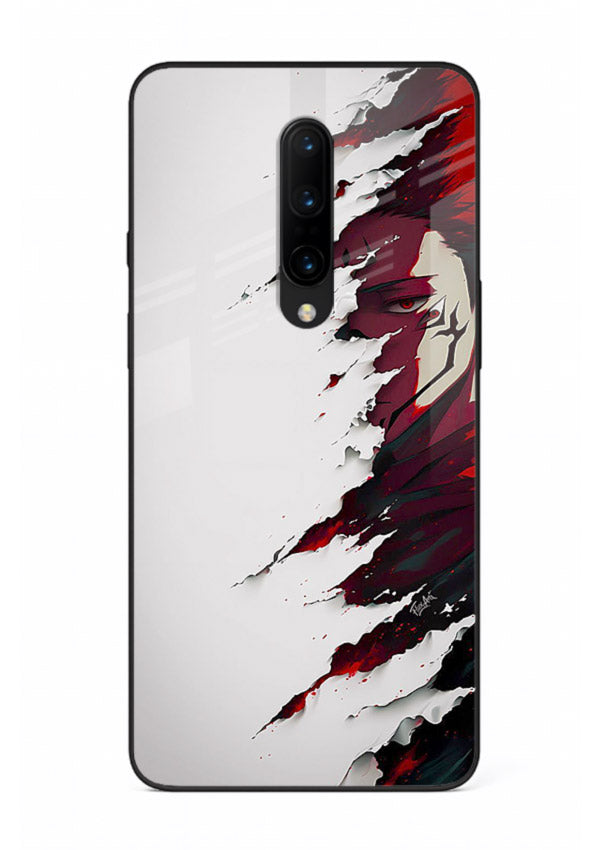 samurai rage slash red white anime art OnePlus 7T Pro glass cover slicing warrior case