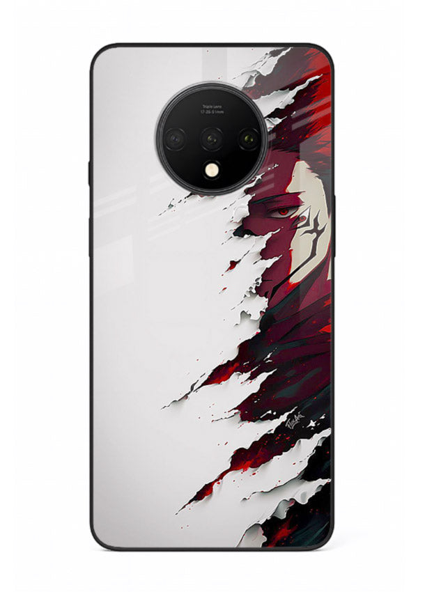 samurai rage slash red white anime art OnePlus 7T glass cover slicing warrior case