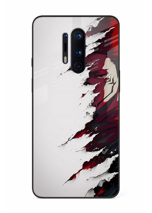 samurai rage slash red white anime art OnePlus 8 Pro glass cover slicing warrior case