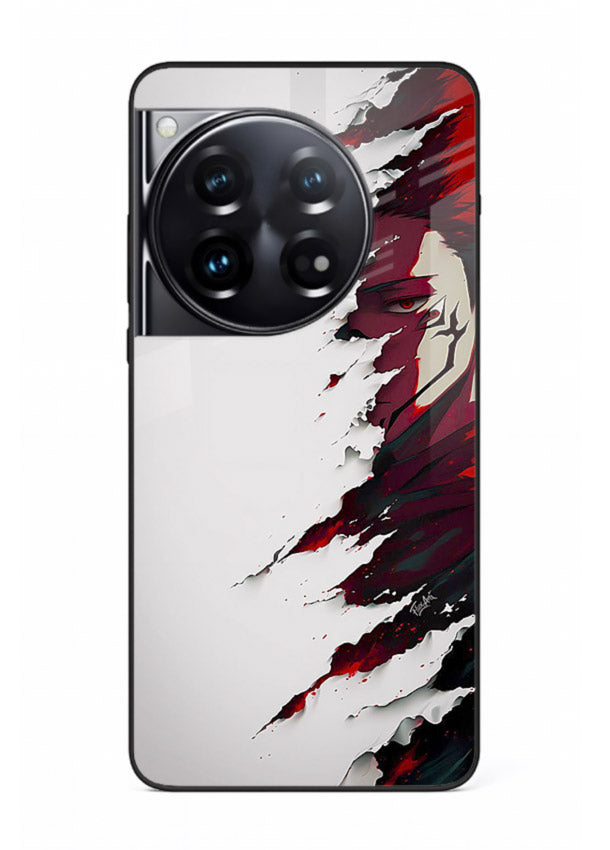 samurai rage slash red white anime art OnePlus 12 glass cover slicing warrior case