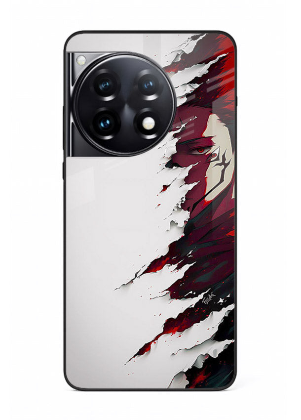 samurai rage slash red white anime art OnePlus 12R glass cover slicing warrior case