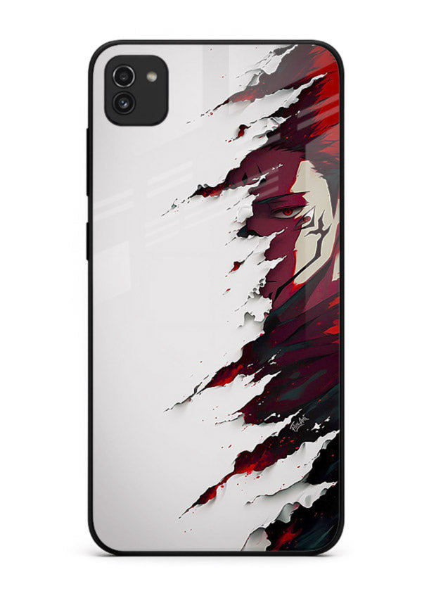samurai rage slash red white anime art Samsung A03 glass cover slicing warrior case