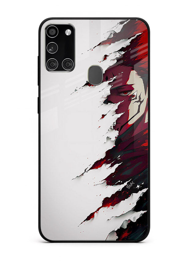 samurai rage slash red white anime art Samsung A21s glass cover slicing warrior case