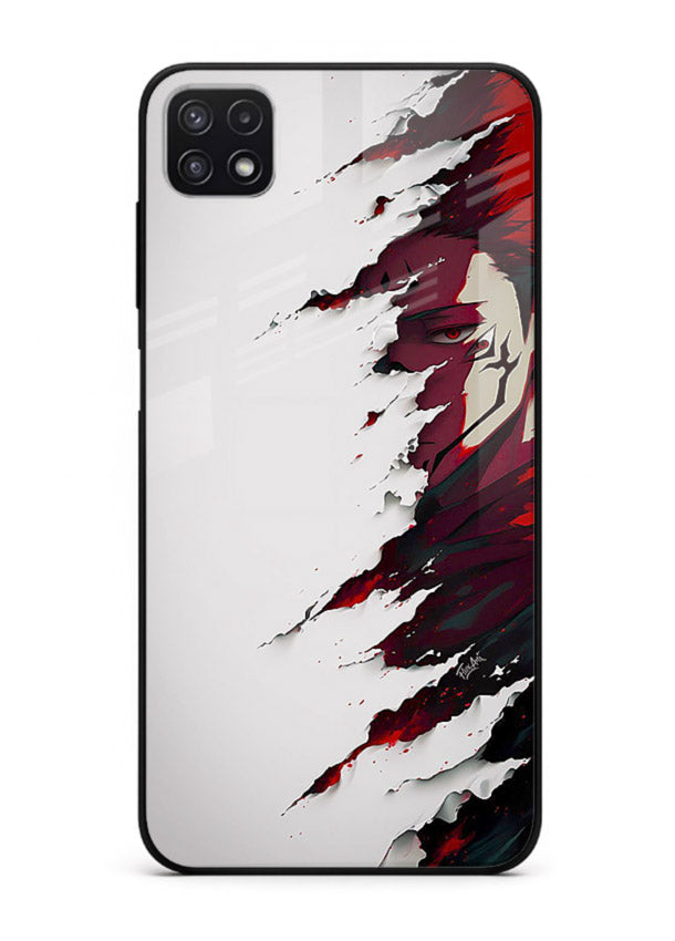 samurai rage slash red white anime art Samsung A22 5G glass cover slicing warrior case