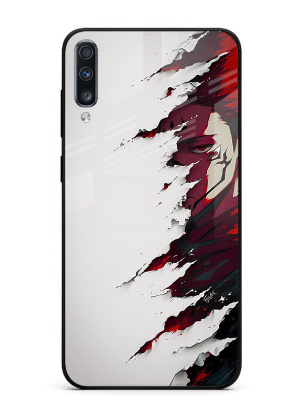 samurai rage slash red white anime art Samsung A50 glass cover slicing warrior case