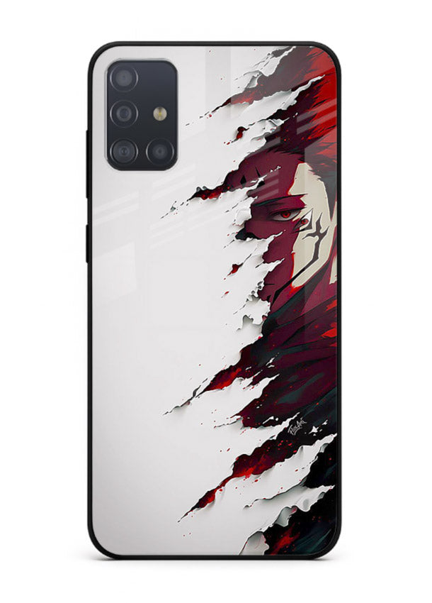 samurai rage slash red white anime art Samsung A71 glass cover slicing warrior case