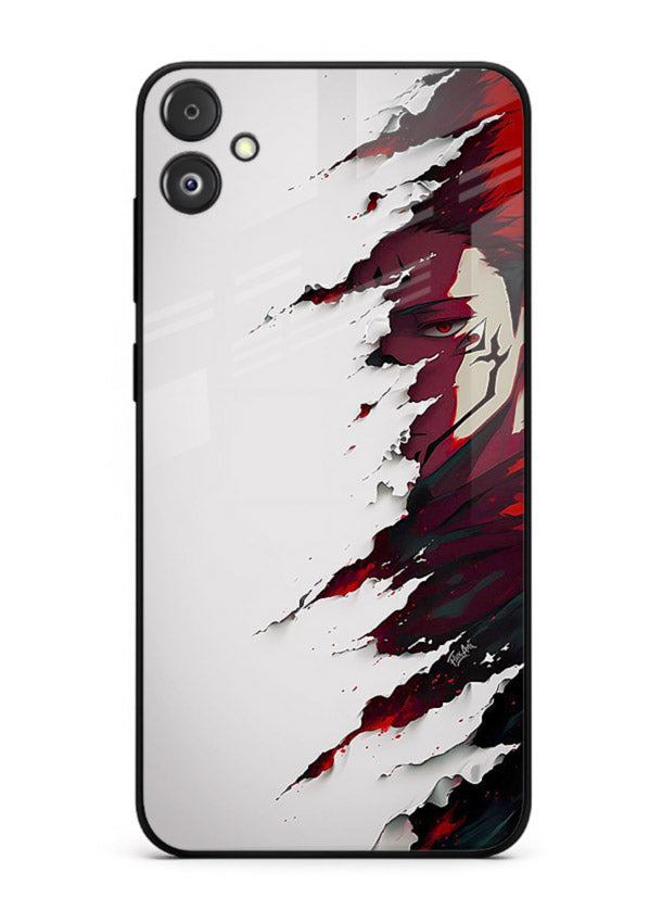 samurai rage slash red white anime art Samsung F05 5G glass cover slicing warrior case
