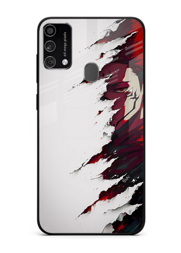 samurai rage slash red white anime art Samsung F41 glass cover slicing warrior case