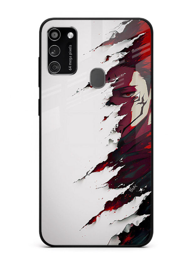 samurai rage slash red white anime art Samsung M30s glass cover slicing warrior case