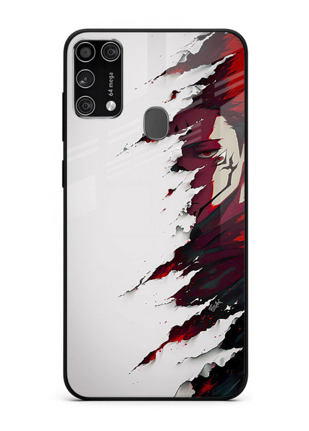 samurai rage slash red white anime art Samsung M31 Prime glass cover slicing warrior case