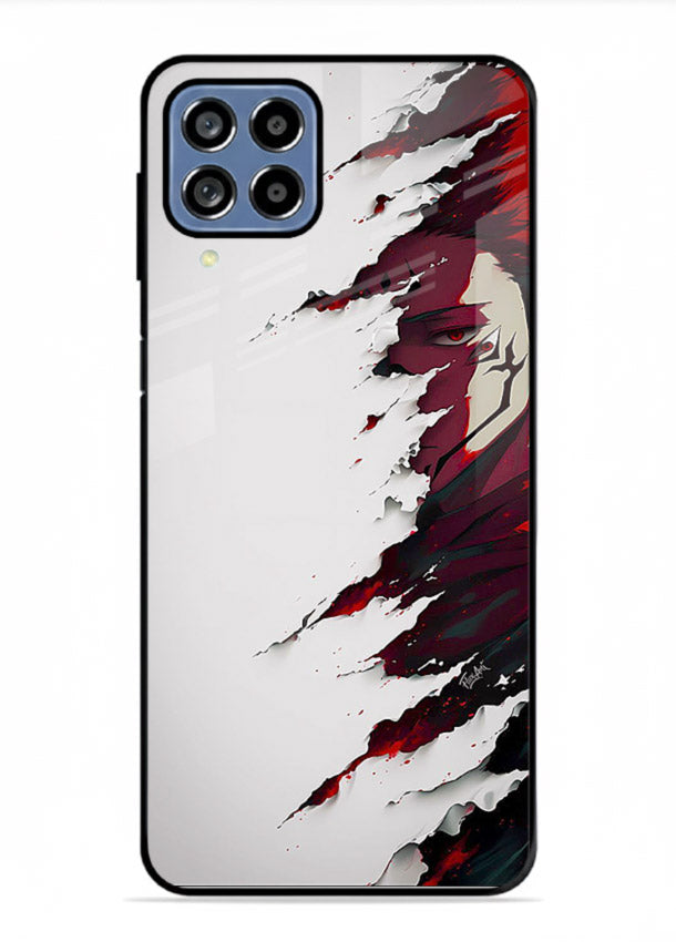 samurai rage slash red white anime art Samsung F62 glass cover slicing warrior case