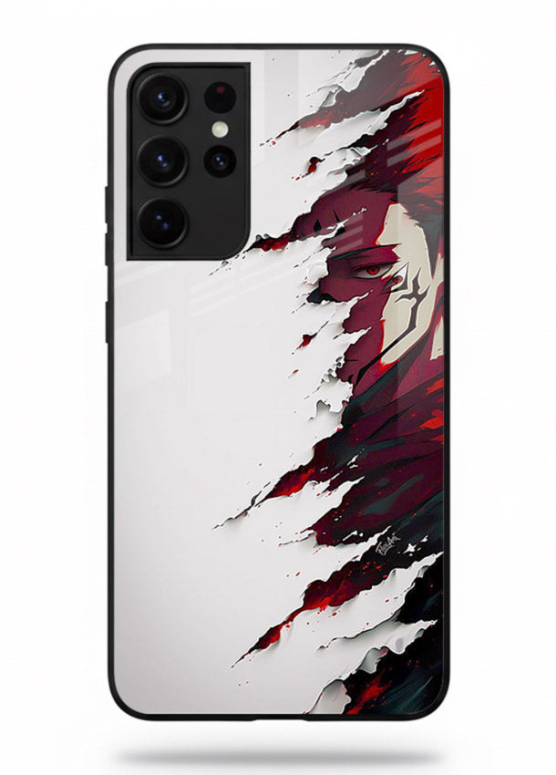 samurai rage slash red white anime art Samsung S21 Ultra glass cover slicing warrior case