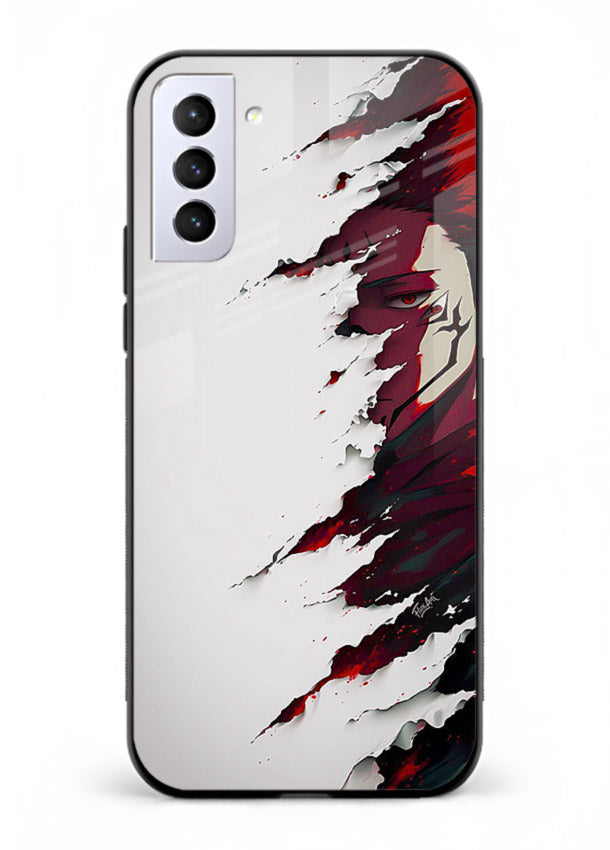 samurai rage slash red white anime art Samsung S21 Plus glass cover slicing warrior case