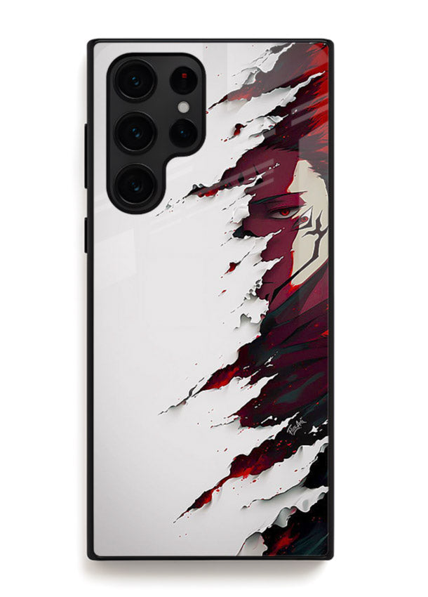 samurai rage slash red white anime art Samsung S23 Ultra glass cover slicing warrior case