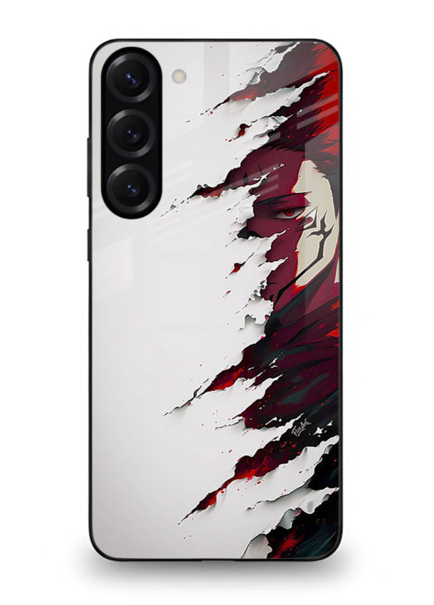 samurai rage slash red white anime art Samsung S23 glass cover slicing warrior case