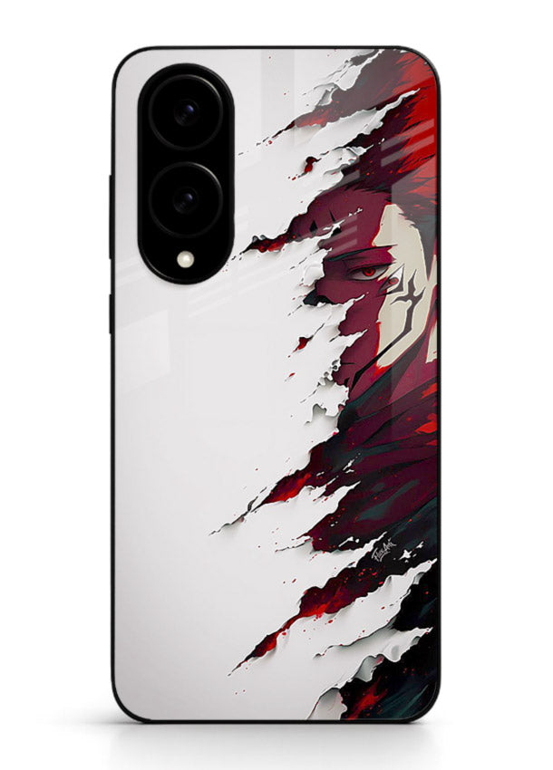 samurai rage slash red white anime art Samsung S25 Edge glass cover slicing warrior case