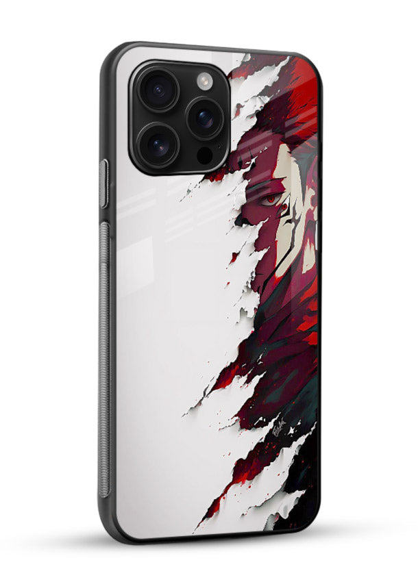 samurai rage slash red white anime art glossy vibrant premium glass cover slicing warrior case - Angle Side