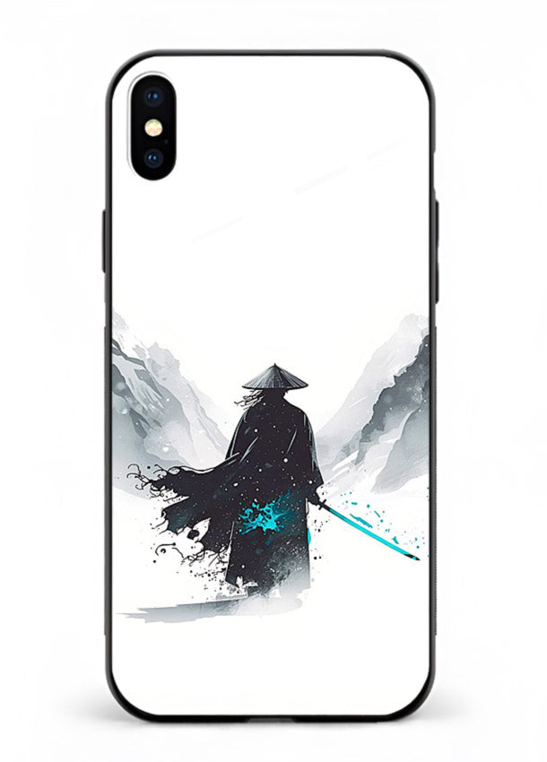 samurai snow blade white blue art iphone xs max glass cover winter warrior case