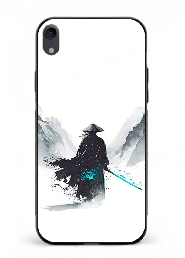 samurai snow blade white blue art iphone xr glass cover winter warrior case